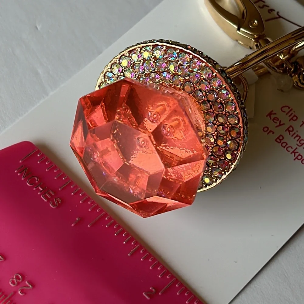Betsey Johnson bling ring pop crystal handbag charm keychain